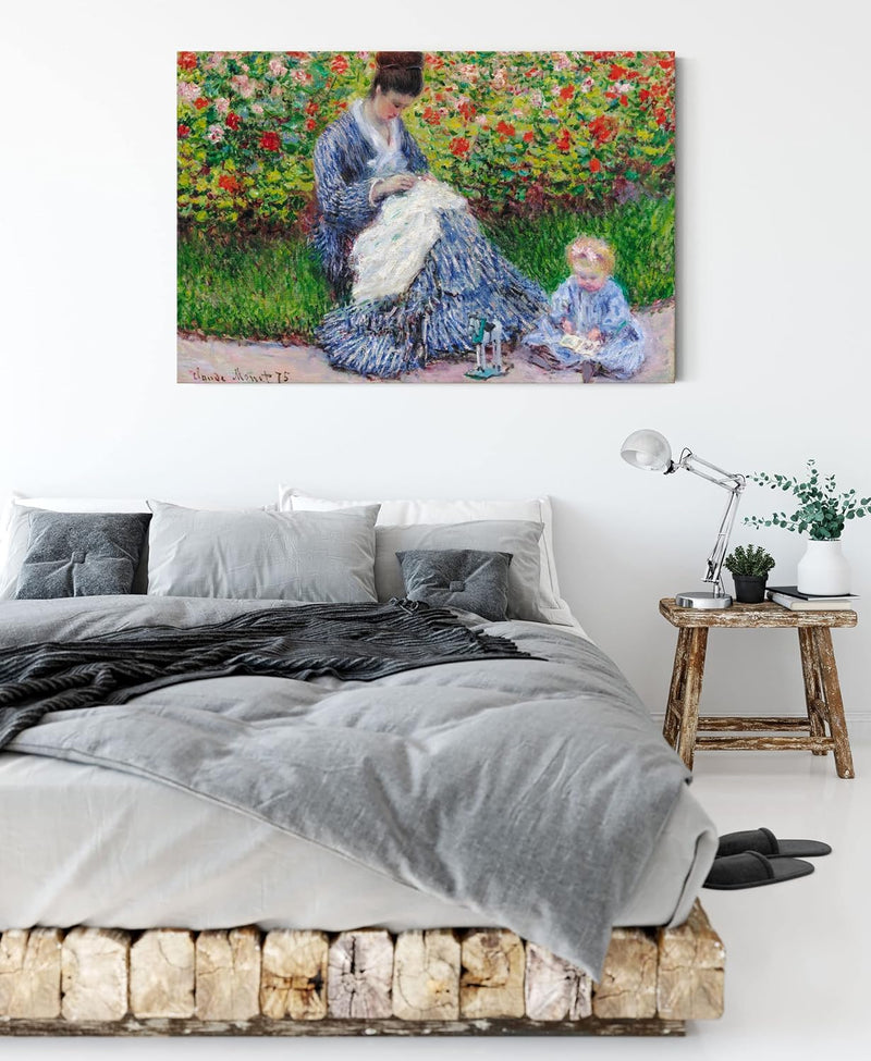 Claude Monet - Camille Monet und ein Kind im Garten des als Leinwandbild / Grösse: 100x70 cm / Wandb