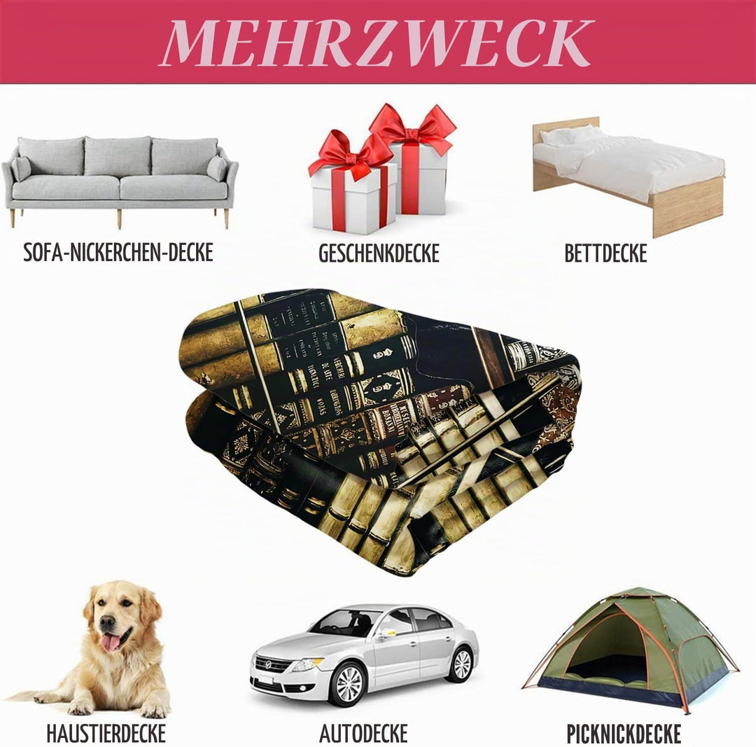 YISUMEI Decke 150x200 cm Kuscheldecken Sanft Flanell Weich Fleecedecke Tagesdecke Bücherregal altes