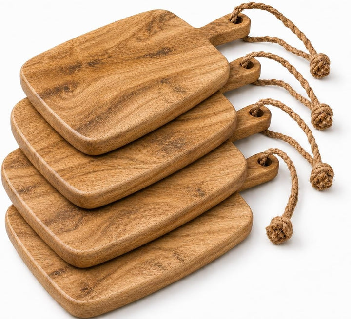 Stilvolle mini Holz-Servierbretter mit Griff und Aufhängung, 19 x 10 x 1,8 cm, für Tapas, Snacks, Ge