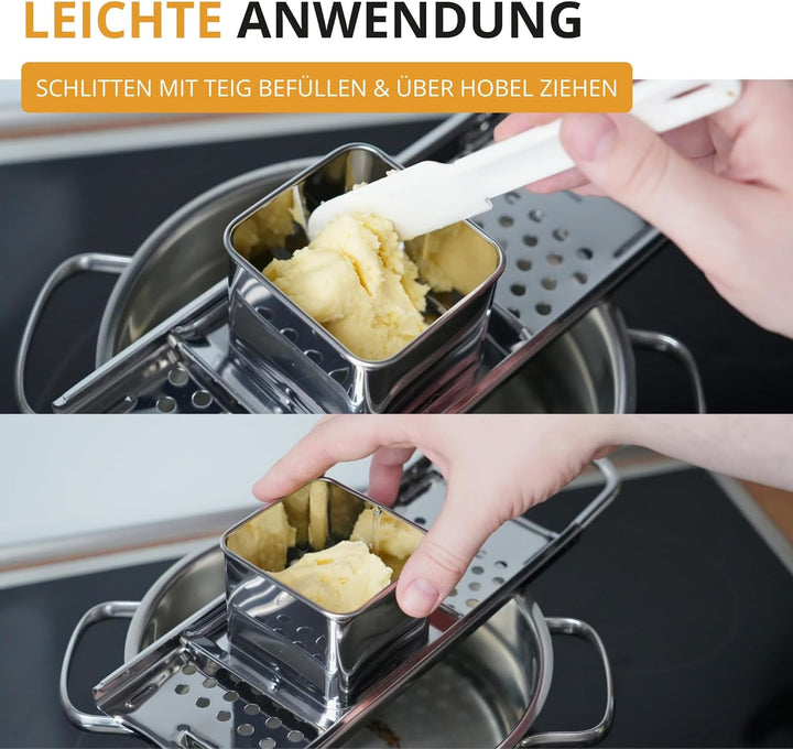 Westmark Spätzlehobel Knöpfle Inox – Edelstahl Spätzlereibe für feine Knöpfle & Spätzle – Mit Schlit