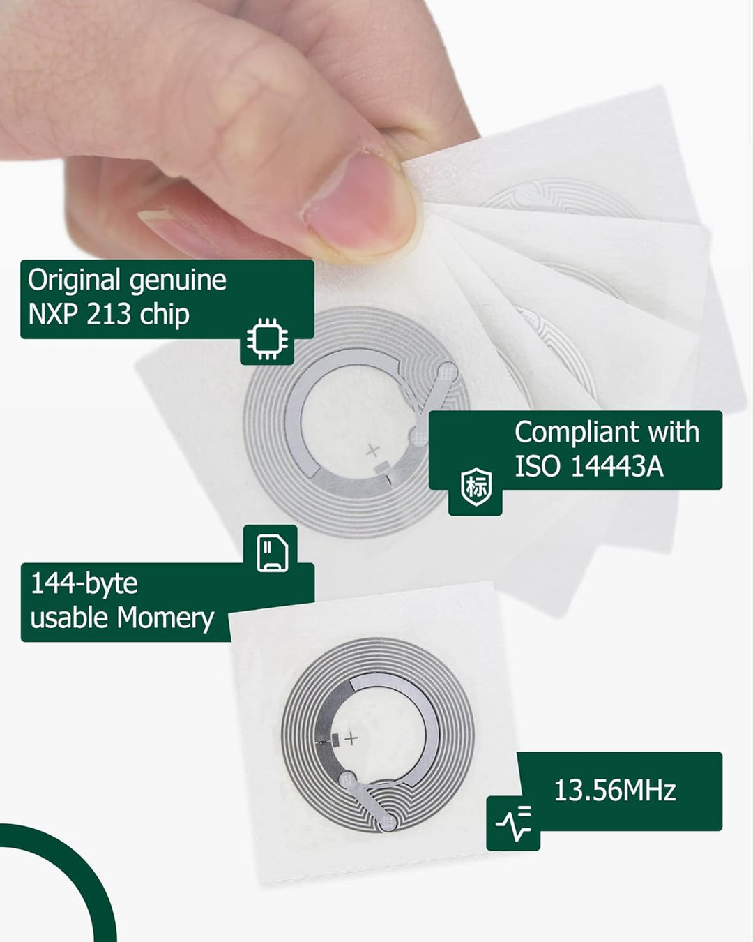 50 Stück Fongwah NTAG213 Aufkleber mit 180 Byte EEPROM Speicher Kompatibel mit NFC Anwendungsprogram