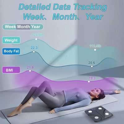 Smart Scale, BMI Wiegen Bluetooth Körperfettwaage mit Smartphone-App, Körperzusammensetzung Überwach