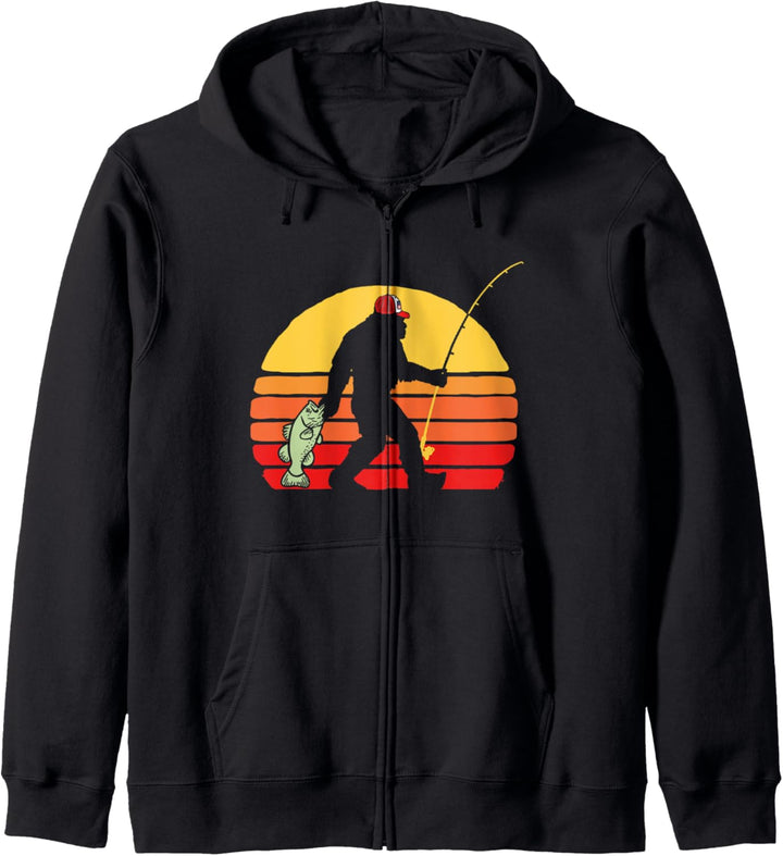 Bassquatch! Funny Bigfoot Fishing Outdoor Retro 80s Kapuzenjacke