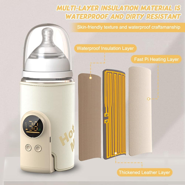 Tragbarer Flaschenwärmer Baby, Flaschenwärmer für Unterwegs, 6 Einstellbare Temperatur 38-50℃, USB-L