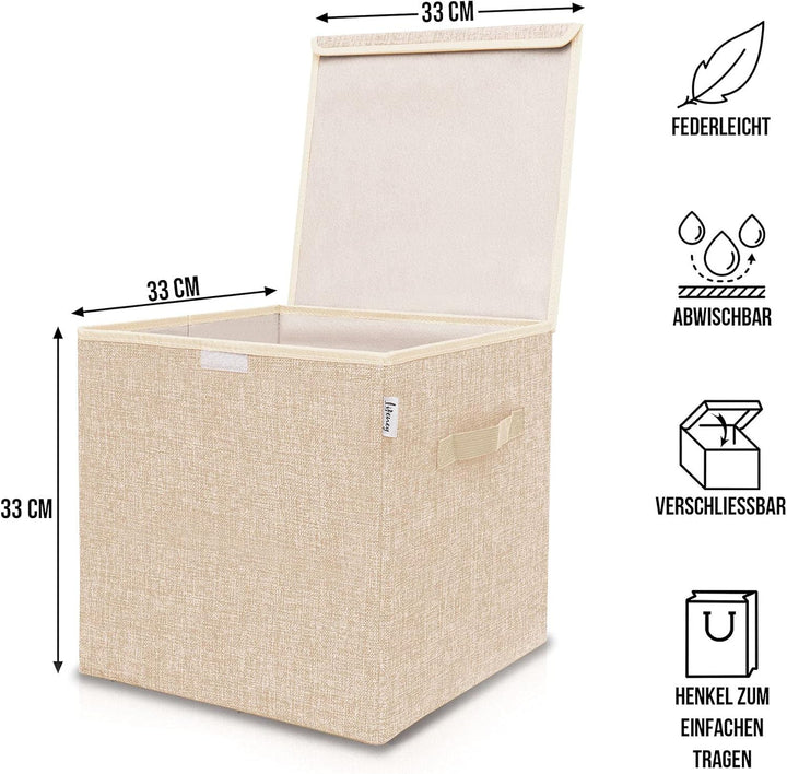Aufbewahrungsbox mit Deckel im 2er Set Beige I Doppelpack Spielzeugbox passend für Würfelregale I Or