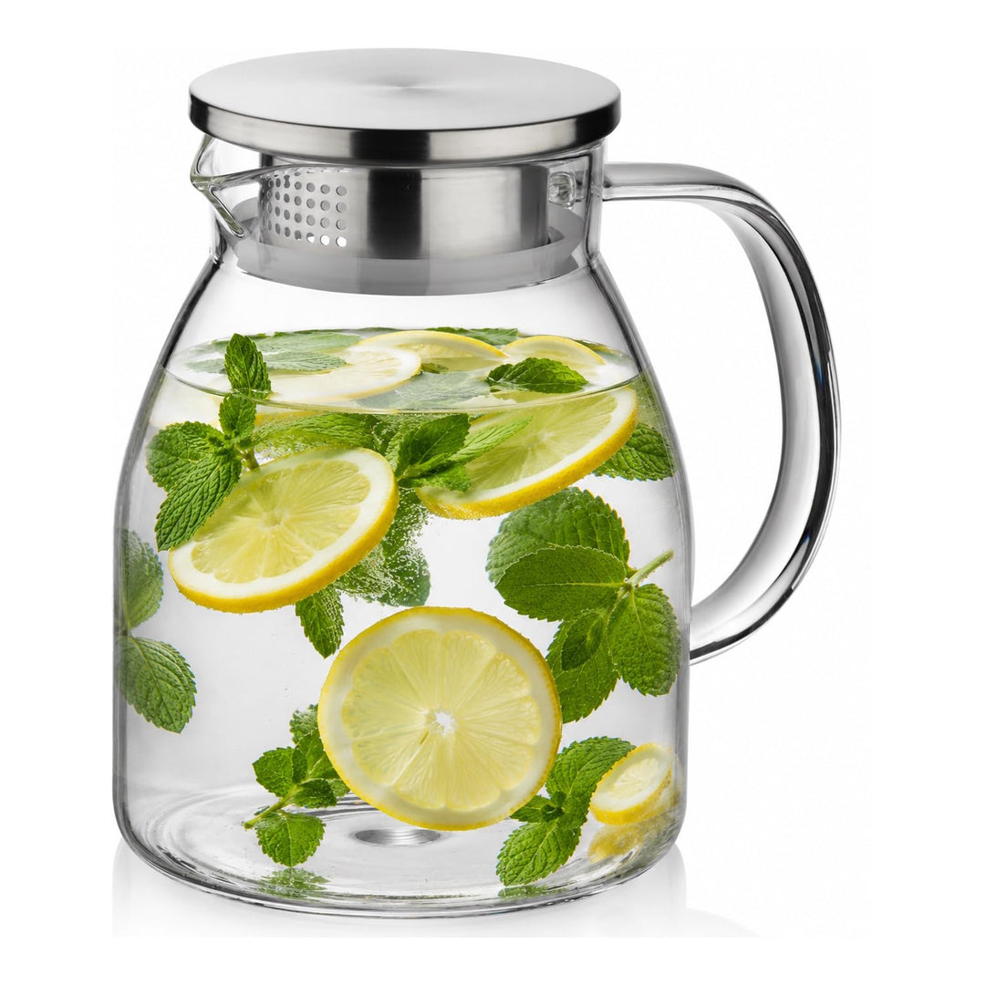 kela Glaskaraffe mit Deckel 1,2 L LUNA, Glaskrug hitzebeständig, 2 Ausguss-Öffnungen, Wasserkaraffe