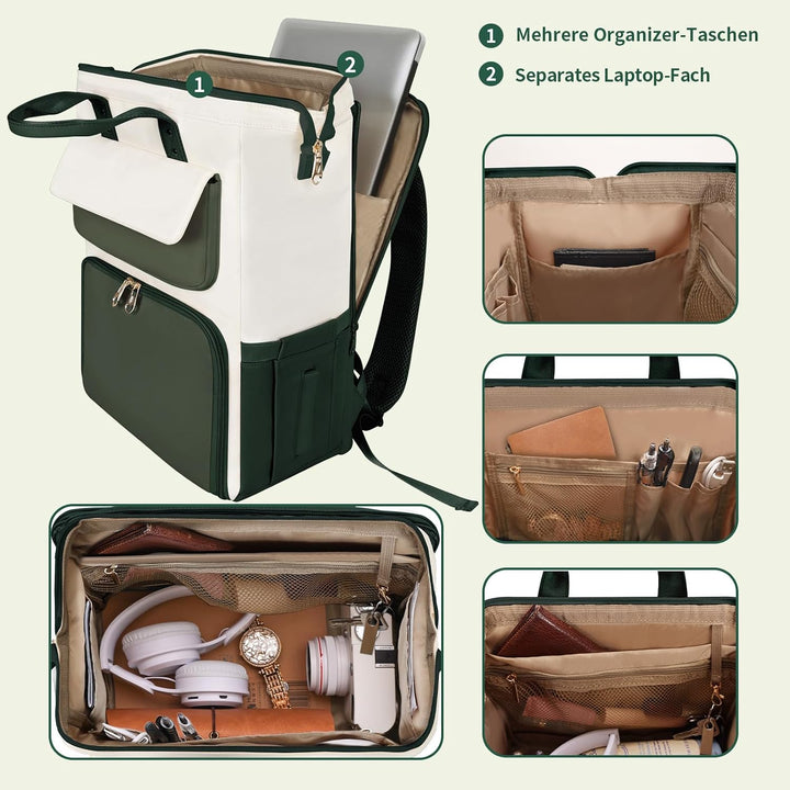 BERTASCHE Lunch Rucksack, Laptop Rucksack Damen 17,3 Zoll mit Isoliertes Kühltasche, 2-in-1-Arbeitsr