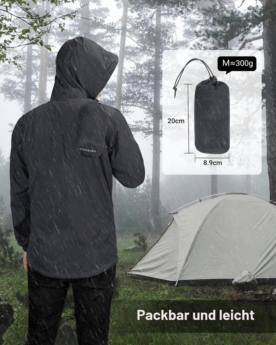 Outdoor Ventures Regenjacke Herren Wasserdicht Ultraleichte Dünne Faltbare Regenmantel Atmungsaktiv