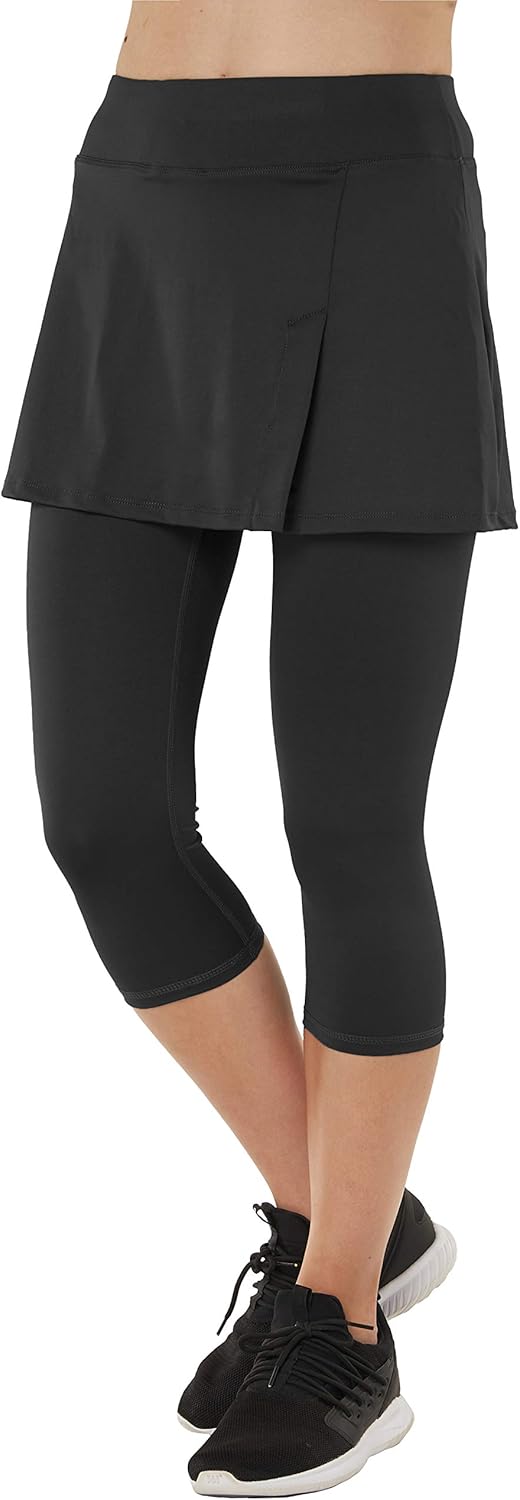 Westkun Damen Leggings mit Rock Seitenschlitz Tennisrock mit Hose Sport Lauf Fitness Workout Skort C