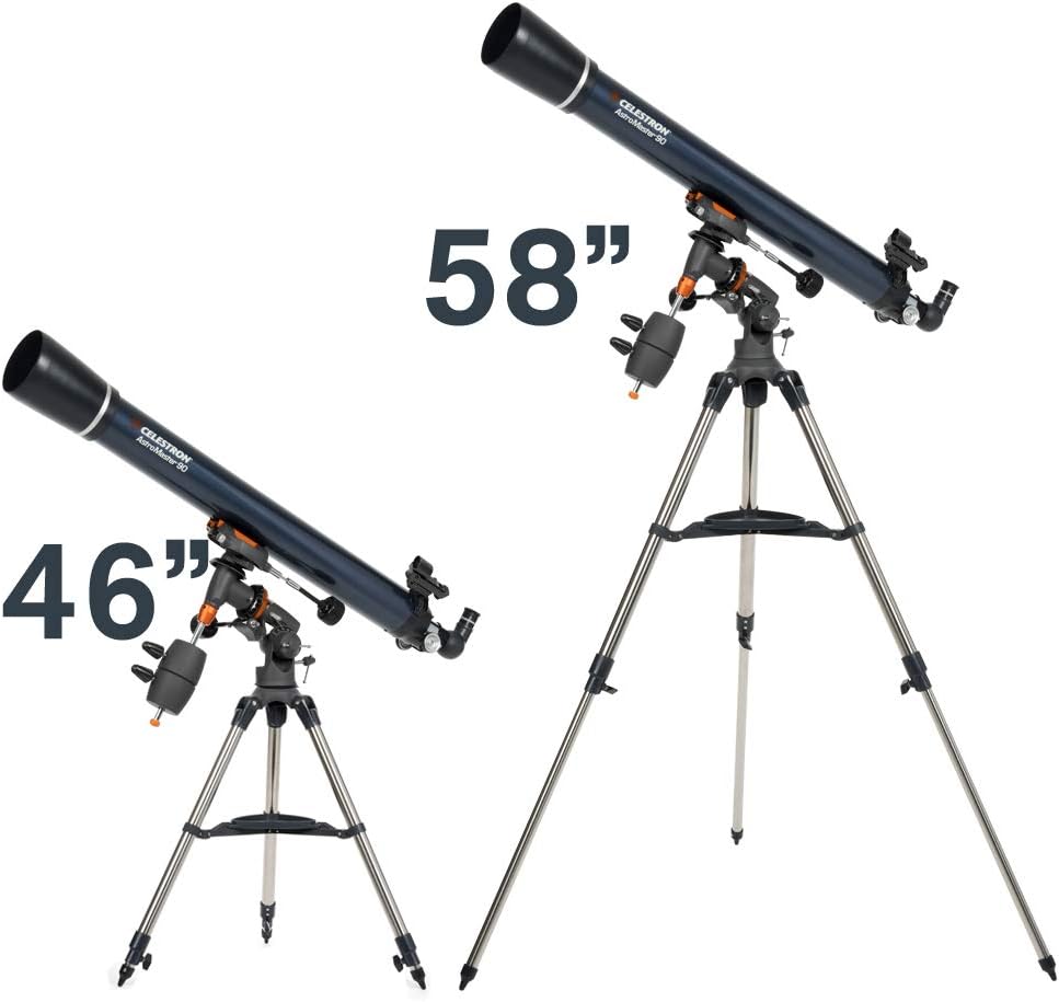 Celestron 21064 AstroMaster 90EQ Refraktor-Teleskop - mit Zwei Okularen, seitenrichtigem Spiegel, hö