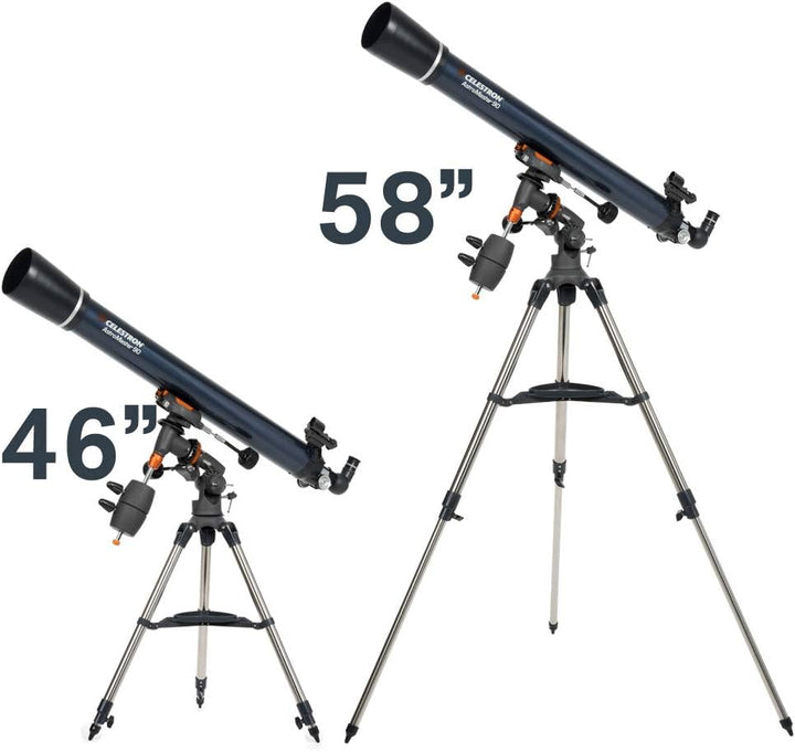 Celestron 21064 AstroMaster 90EQ Refraktor-Teleskop - mit Zwei Okularen, seitenrichtigem Spiegel, hö