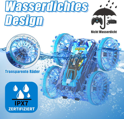 AmazeFun Amphibienfahrzeug Ferngesteuertes Auto ab 4 5 6 7 8 9 Jahre 4WD 360° RC Auto Indoor & Outdo