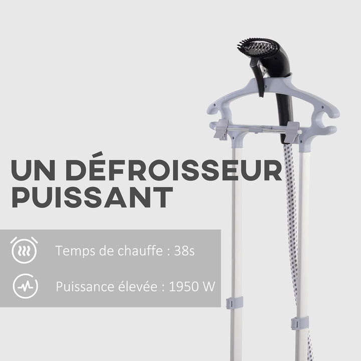 HOMCOM Vertikaler Dampfglätter 1950 W 32g/min, 2 Liter Wassertank, Teleskopstange, vertikales Bügele