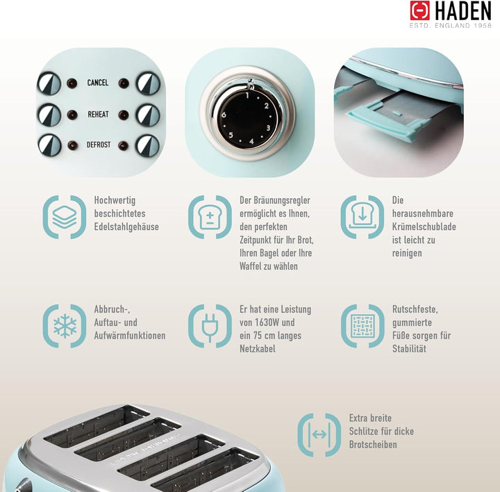 Haden Heritage 4 Scheiben Toaster (Turquoise), Turquoise