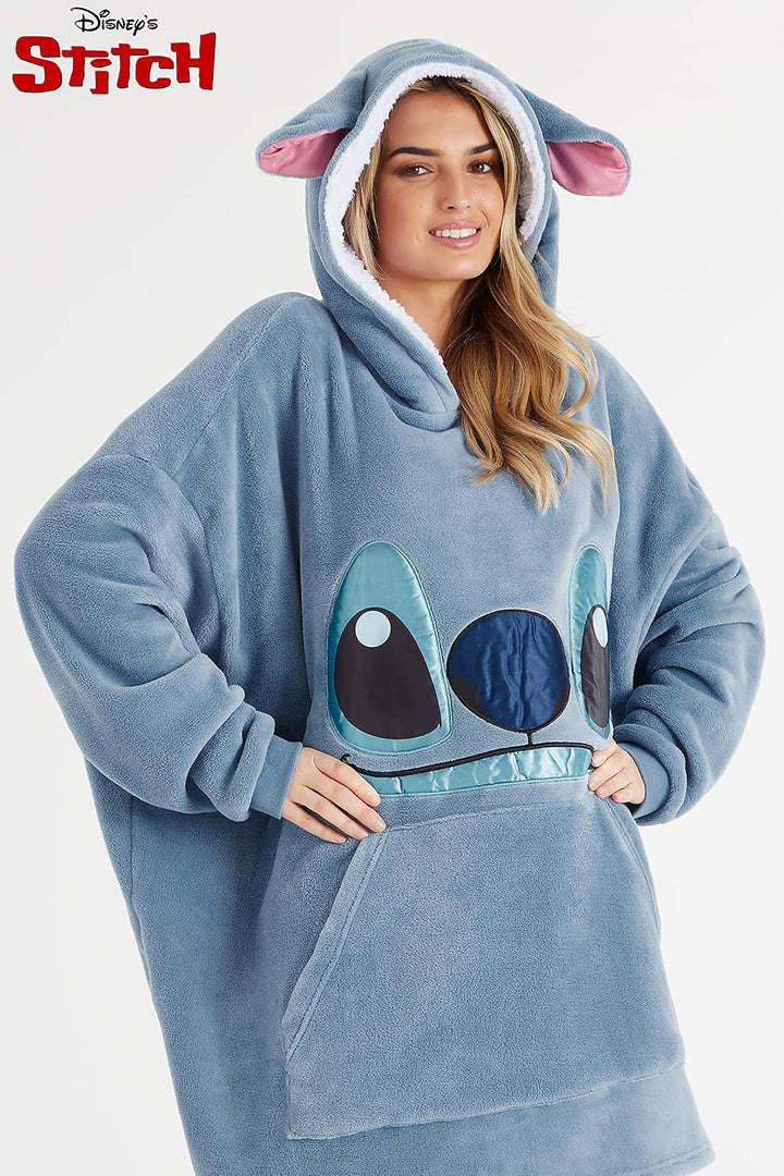 Disney Übergrosse Hoodie Decke Damen Stitch Oversized Kapuzenpullover Madchen, Blau