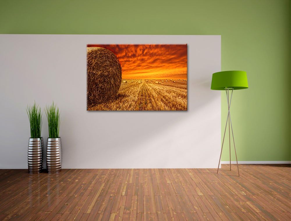 Feld im Sonnenuntergang Format: 100x70 auf Leinwand, XXL riesige Bilder fertig gerahmt mit Keilrahme