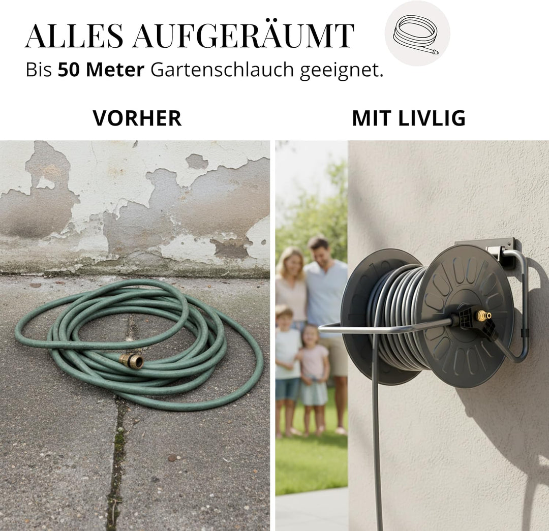 Livlig53 LIVLIG Schlauchtrommel Metall, Schlauchtrommel 50m Gartenschlauch, pulverbeschichtete Garte