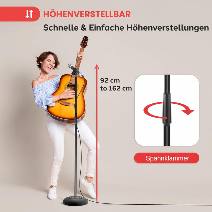 Pyle Mikrofonständer – Höhenverstellbares Mikrofonstativ 85–152 cm mit runder Metallbasis – Stabil &