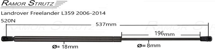 Ramor Strutz. 2 Gasdruckfedern für die Heckklappe, Kompatibel mit Land Rover Freelander L359 2006-20