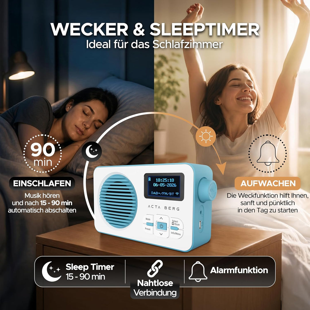 DAB Radio mit Akku 5000 mAh austauschbar &amp; BT 5.3 (Baby-Blau) | DAB+/UKW-Radio, Akku austauschbar +