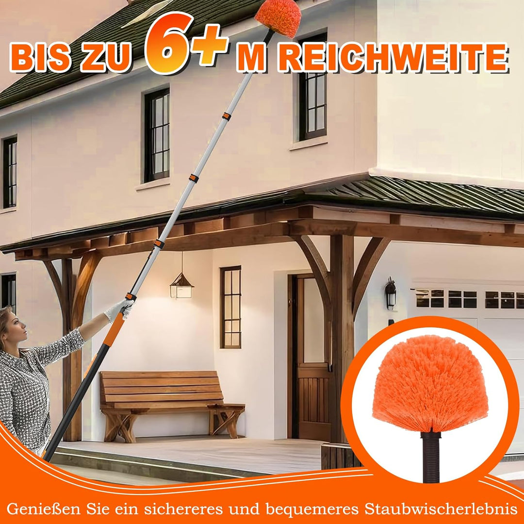 SISUPASSIE 6M Staubwedel Teleskop, Spinnenwebenentferner mit Teleskopstiel, ausziehbarer waschbarer