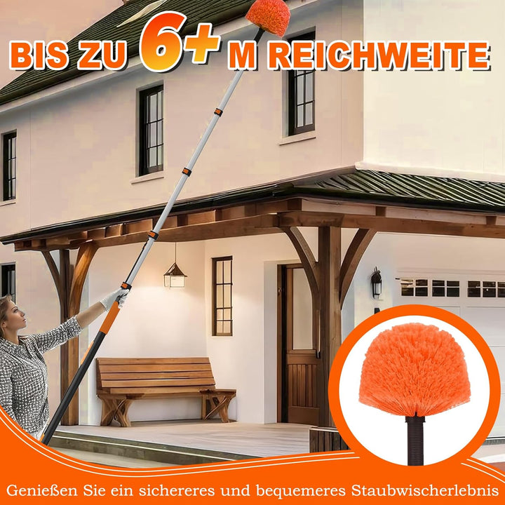 SISUPASSIE 6M Staubwedel Teleskop, Spinnenwebenentferner mit Teleskopstiel, ausziehbarer waschbarer