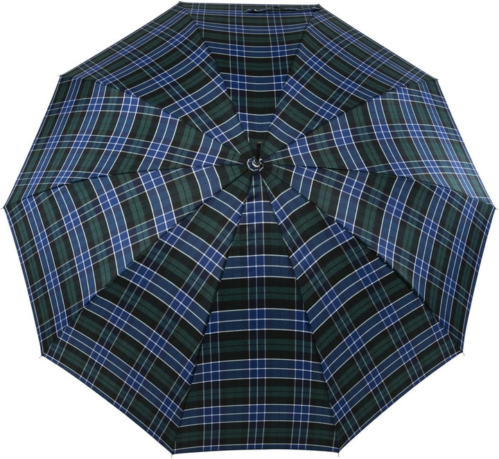 iX-brella Herren-Stockschirm Automatik mit Echtholz-Rundhakengriff - Karo blau-grün Check Blue-green