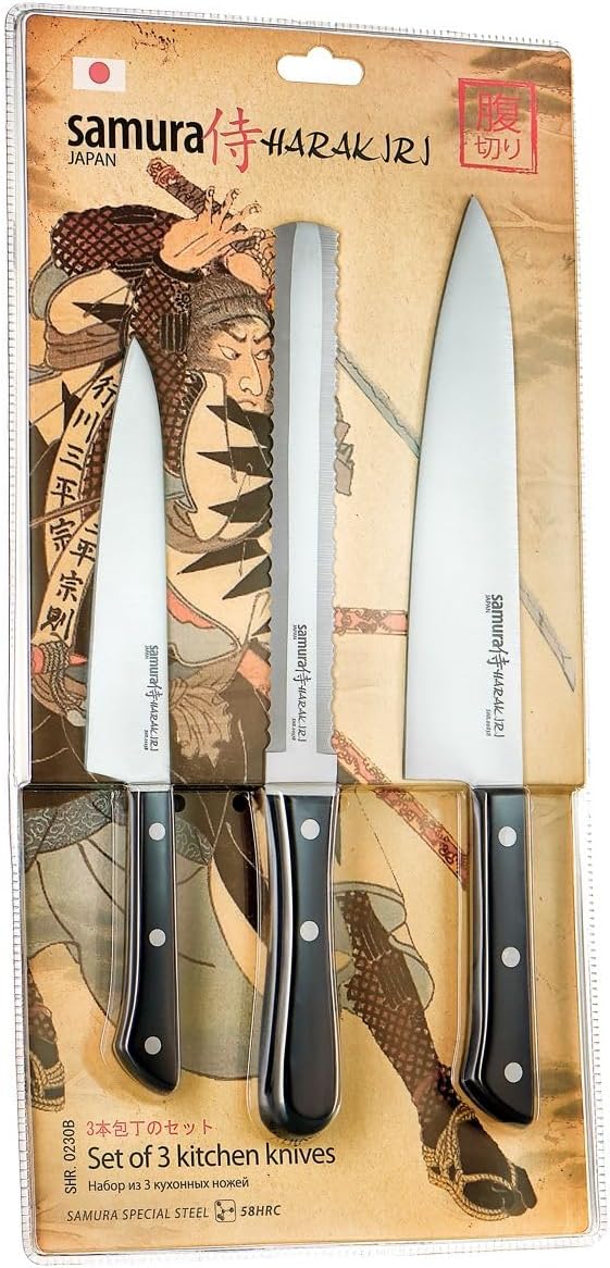 Samura HARAKIRI Profi Messer Geschenk Set ultra-scharf, aus japanisch AUS 8 Edelstahl, 3 Teile, Gemü