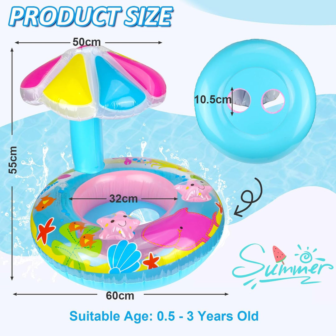 Baby Schwimmring in Meerestiere Form, Baby Float Aufblasbar Schwimmhilfe Ring Mit Sonnendach Sitz In