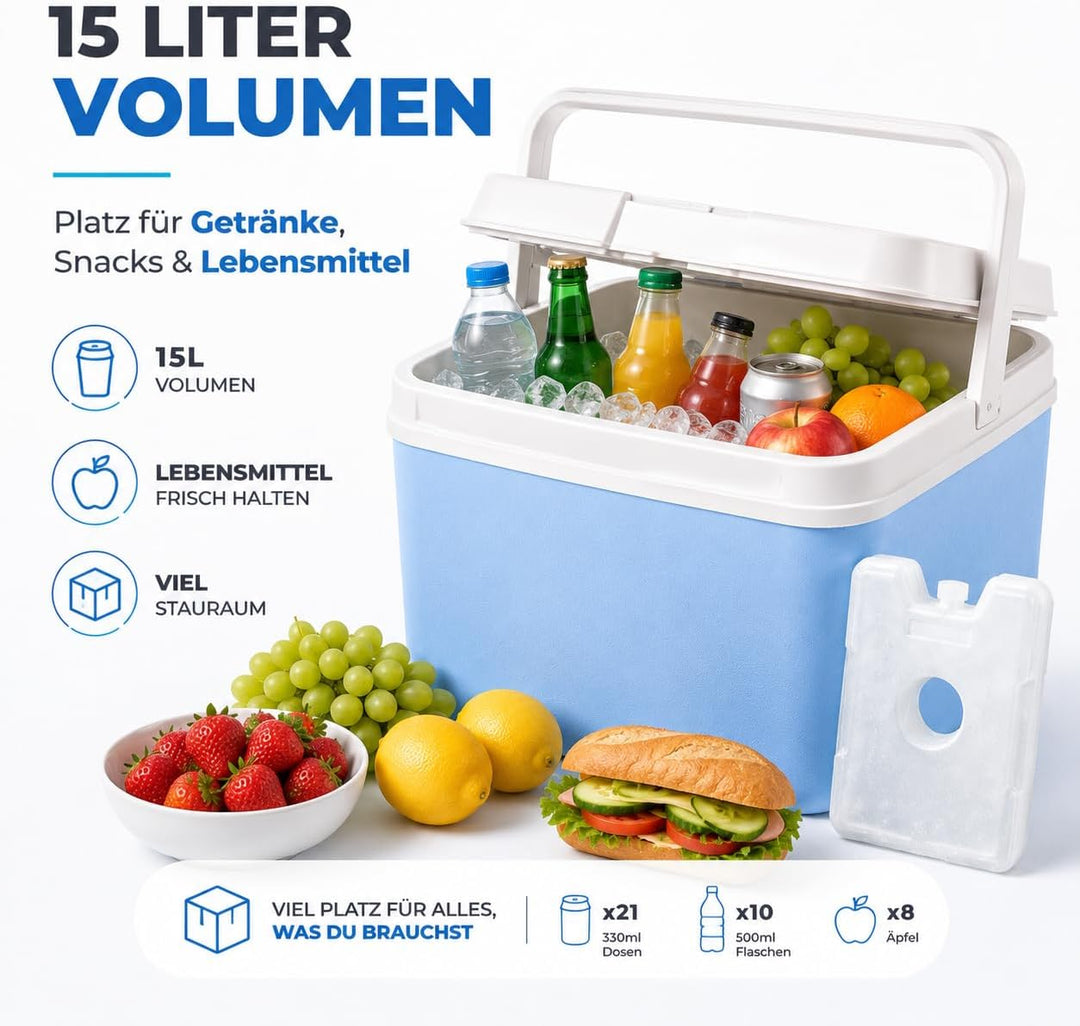 Kühlbox 15 Liter mit mobilen Kühlakku/Kühlelement für extra Lange Kühlung - Kühltasche/Thermobox Bla
