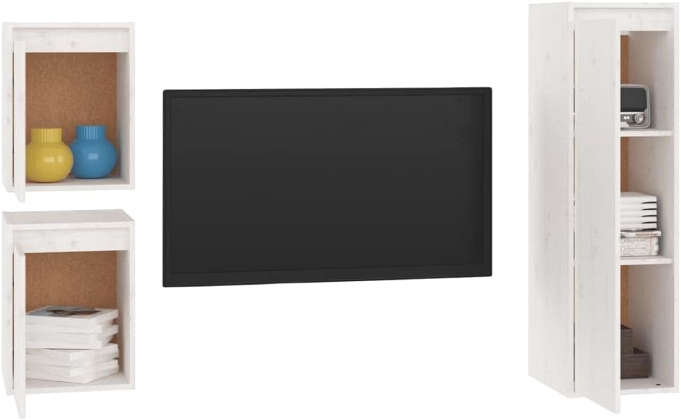 homiuse Wohnzimmer TV-Schränke 3 STK. Weiss Massivholz Kiefer Klassischen TV Schrank Set Wohnzimmer