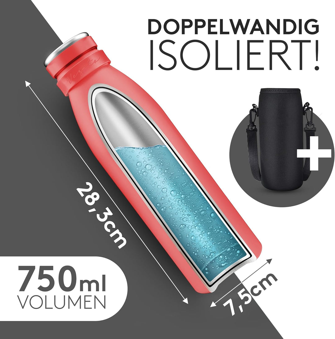 Vezato Trinkflasche Edelstahl - BPA-freie Isolierflasche 500 ml - Auslaufsichere Wasserflasche mit d