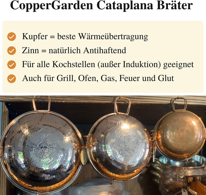 CopperGarden® Cataplana Bräter aus handverzinntem gehämmerten Kupfer mit ca 24 cm Durchmesser I Port