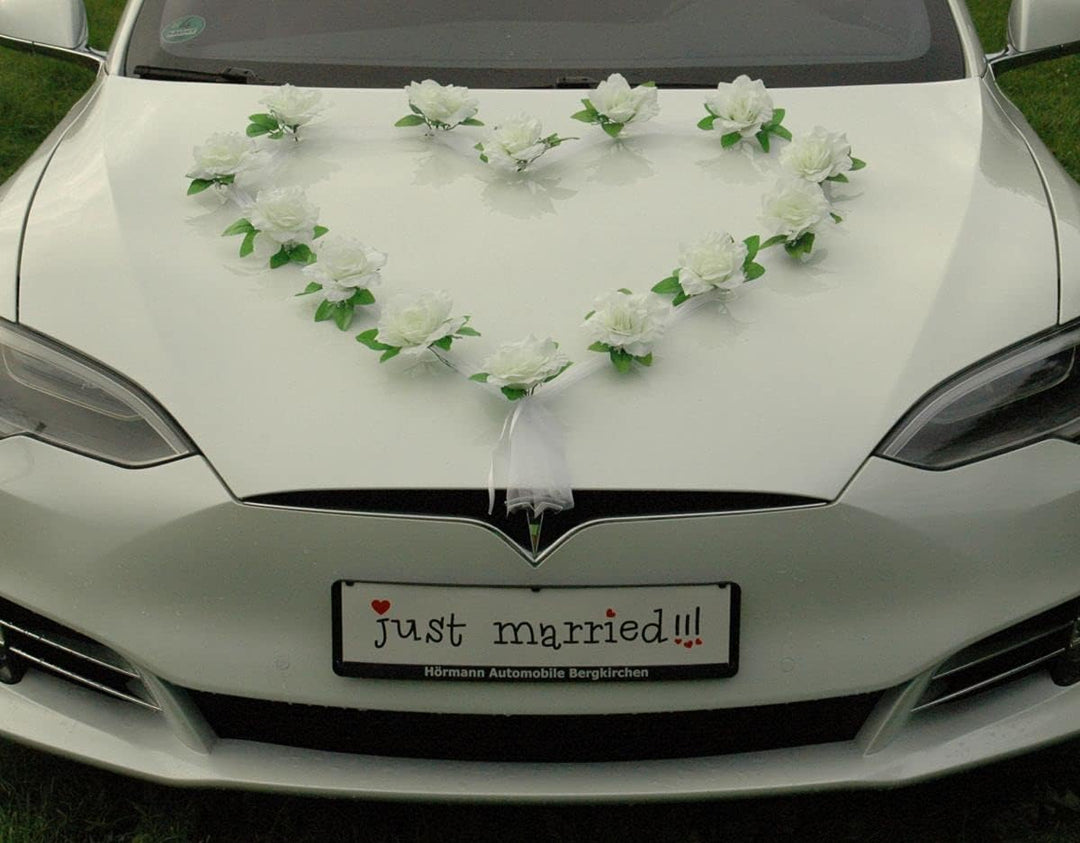 Autoschmuck Organza Herz Auto Schmuck Braut Paar Rose Deko Dekoration Hochzeit Car Auto Wedding Deko