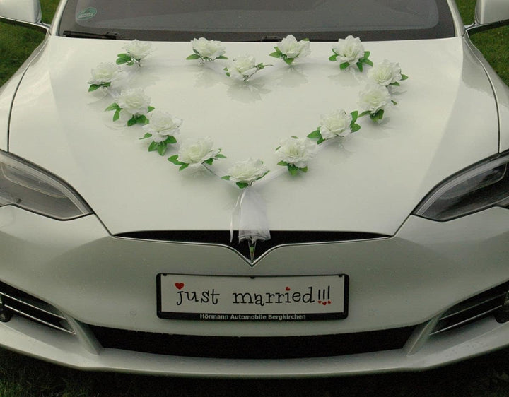 Autoschmuck Organza Herz Auto Schmuck Braut Paar Rose Deko Dekoration Hochzeit Car Auto Wedding Deko