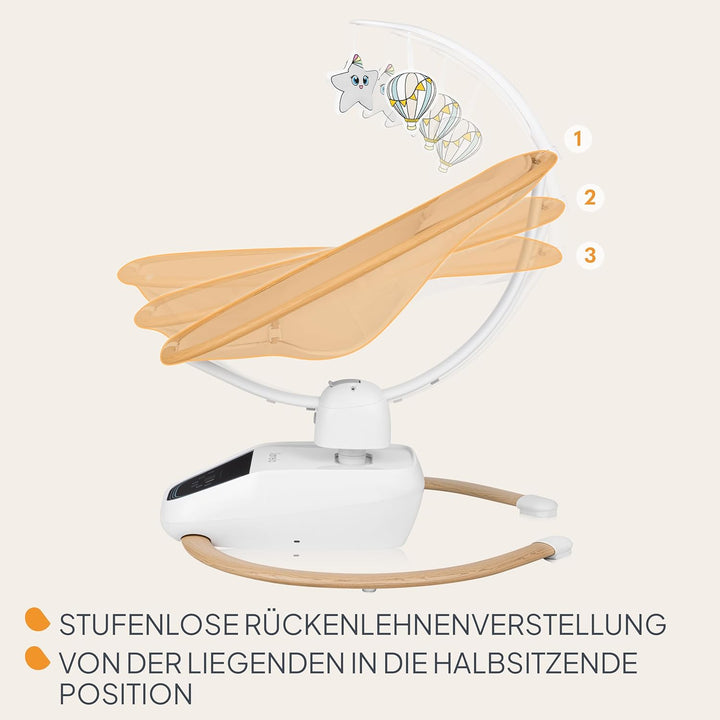 Lionelo OLIVIA Elektrische Babywippe bis zu 9 kg Neigungsverstellung, natürliches Schaukeln, 4 Gesch