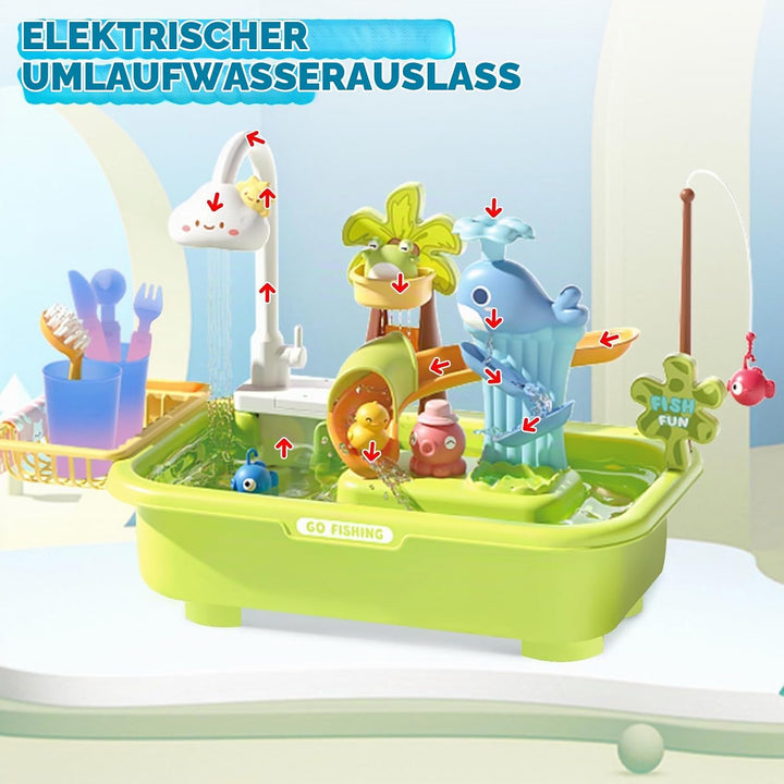 deAO 4-in-1 Kinder Waschbecken mit Wasserfunktion &amp; Sand- und Wassertisch – Wasserspieltisch Outdoor