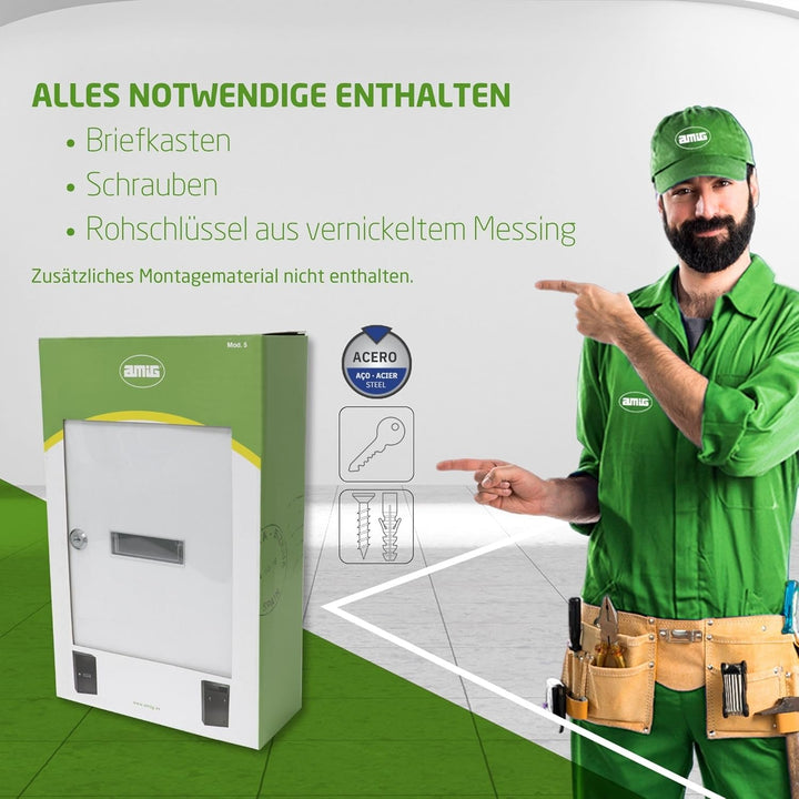 Amig - Innentür-Briefkasten | Briefkasten für Wände, Mauern oder Türen | Zum Auffangen von Postgut d