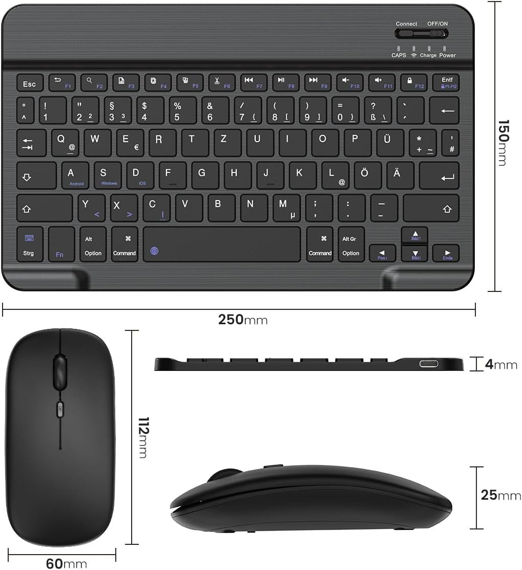 PINKCAT Bluetooth Tastatur Maus Set, Deutsches QWERTZ Layout Slim Wiederaufladbare Tastatur mit inte
