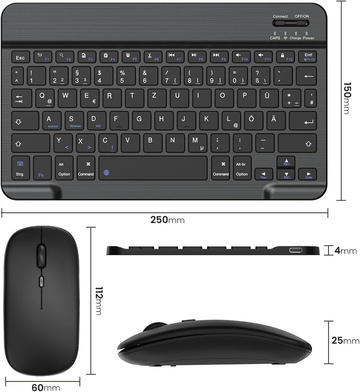 PINKCAT Bluetooth Tastatur Maus Set, Deutsches QWERTZ Layout Slim Wiederaufladbare Tastatur mit inte