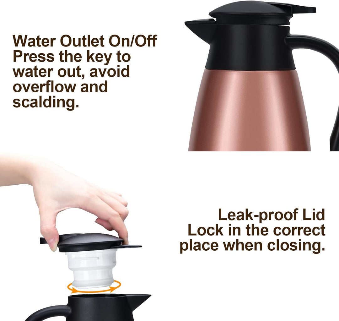 Thermoskanne, 2 l, Kaffeekanne, 304 Edelstahl, Doppel-Wall, Vakuum, isoliert, Kaffee, Thermoskanne,