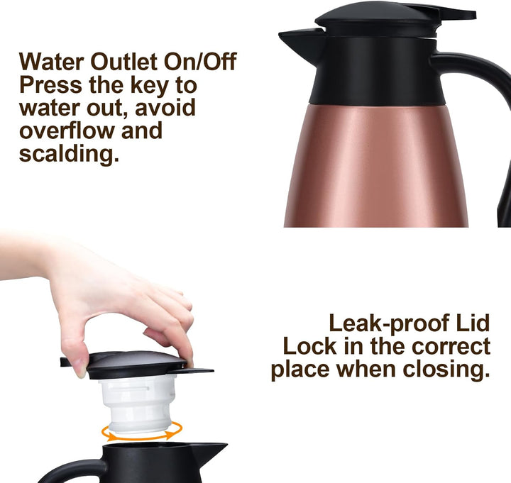 Thermoskanne, 2 l, Kaffeekanne, 304 Edelstahl, Doppel-Wall, Vakuum, isoliert, Kaffee, Thermoskanne,