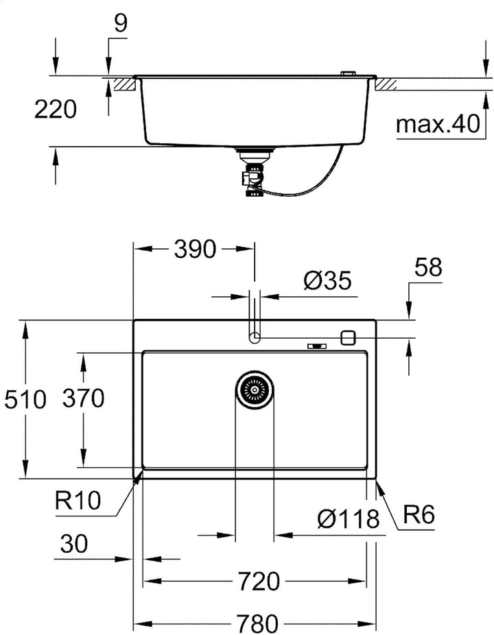 GROHE K700 | Kompositspüle | granit schwarz | 31652AP0 K700 Granit Schwarz 78 x 51 cm Kompositspüle,