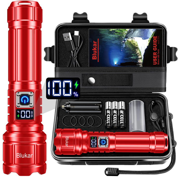 Blukar Taschenlampe LED Aufladbar, Extrem Hell Taschenlampen Zoombare Handlampe mit 5 Lichtmodi, IP6