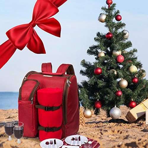 Apollowalker, roter Picknickrucksack für 2 Personen, Korb mit Kühltasche, inkl. Geschirr und, Rot