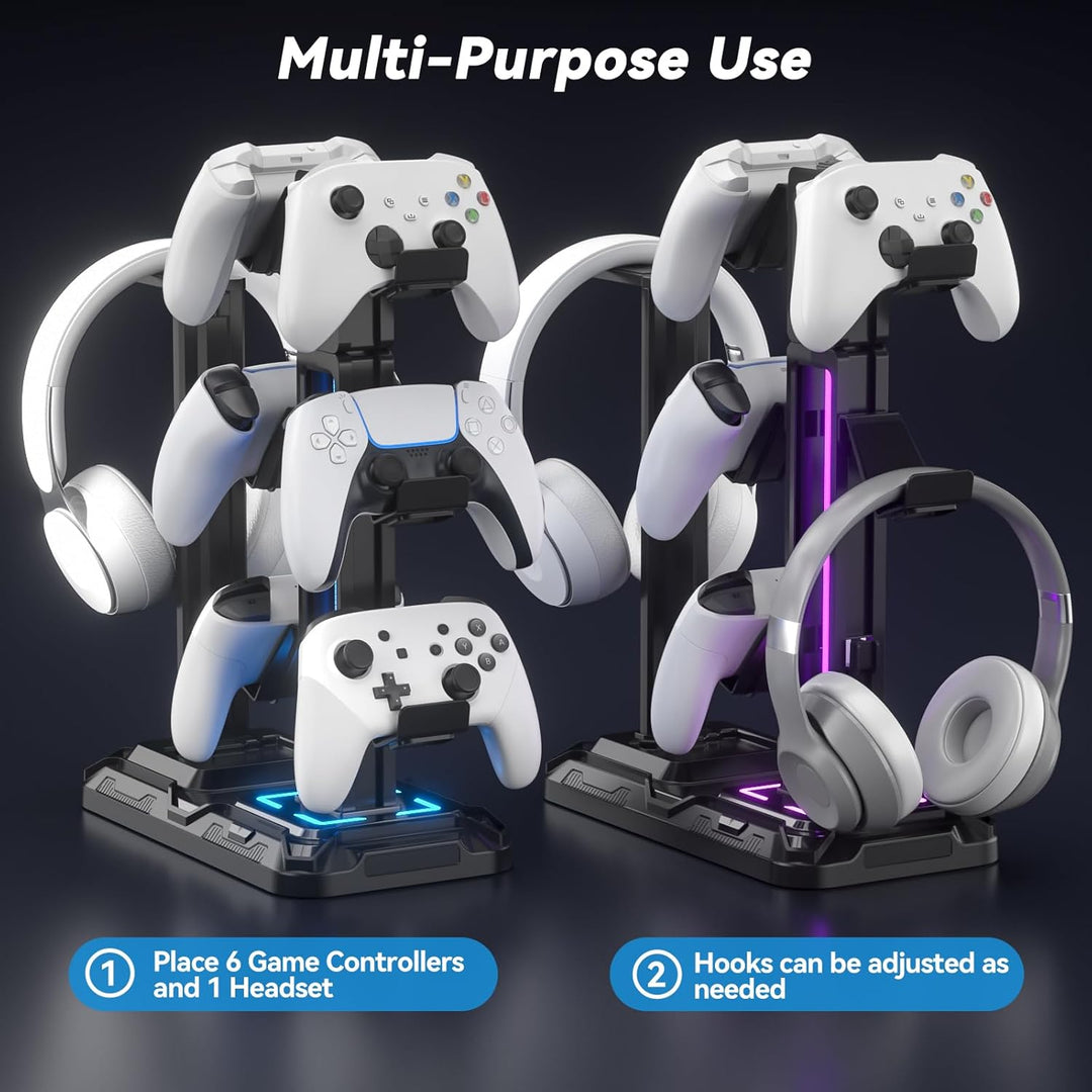 KDD Multi Gaming Headset Halterung mit 9 Lichtmodi - Drehbarer Controller Halter - Universal Kopfhör
