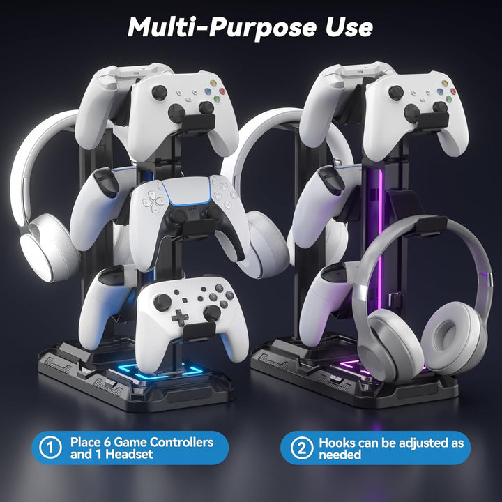 KDD Multi Gaming Headset Halterung mit 9 Lichtmodi - Drehbarer Controller Halter - Universal Kopfhör