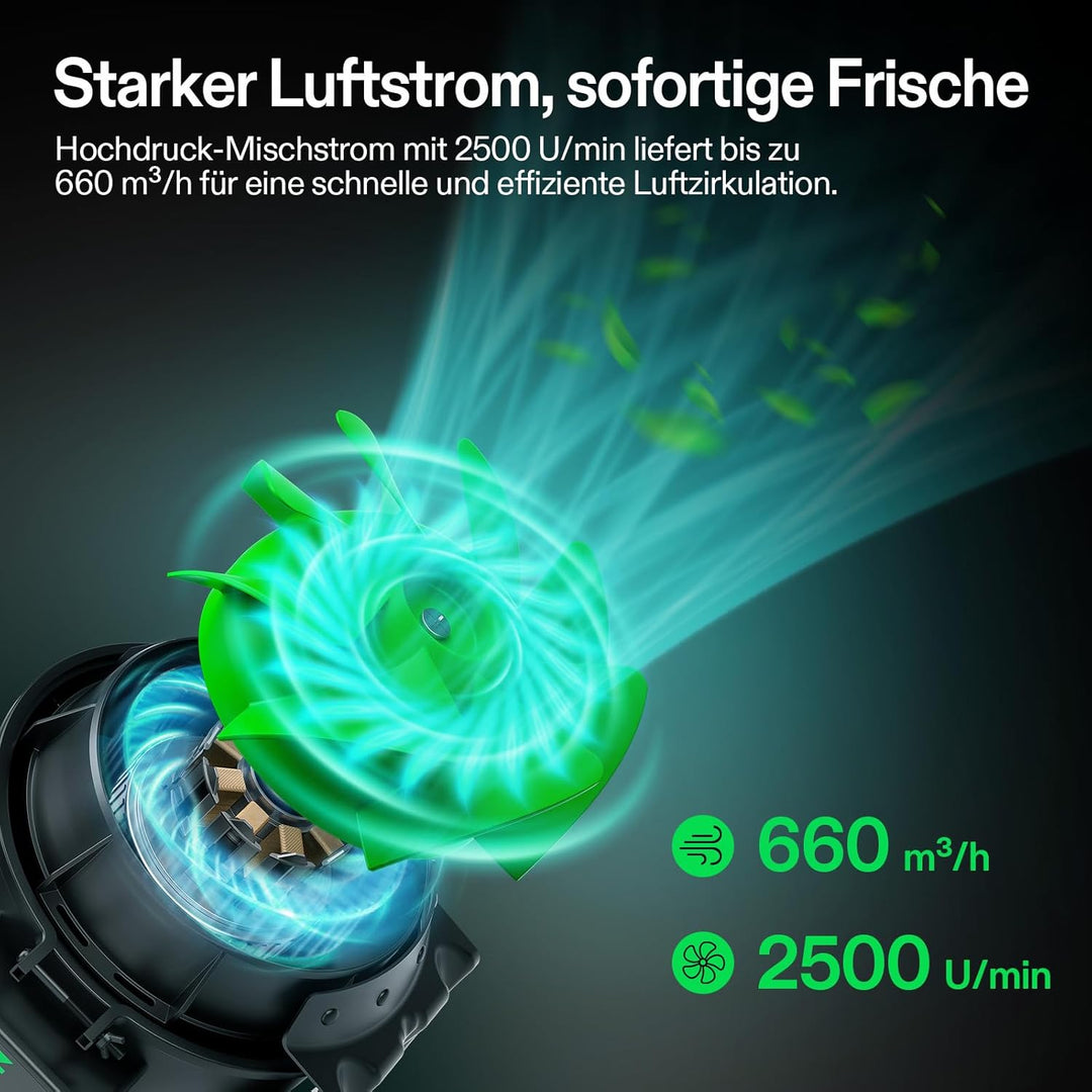 VIVOSUN Rohrventilator 150mm Abluftventilator 660m³/h mit E12-Geschwindigkeitsregler Kohlefilter & 2