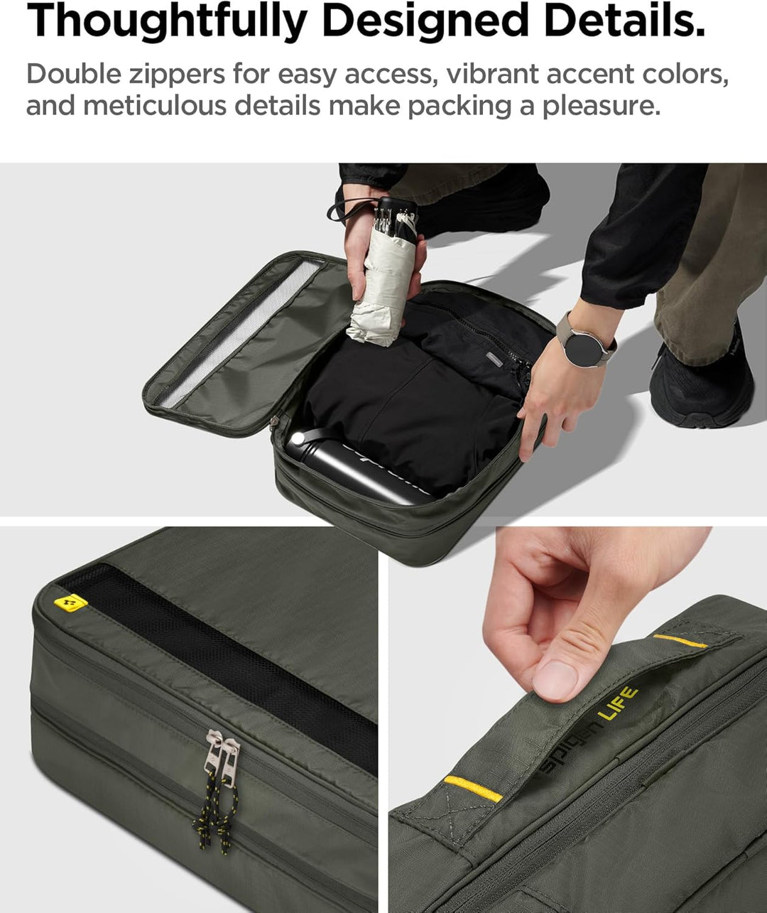 Spigen Life Packing Cube Packwürfel Koffer Organizer Set Packtaschen mit Kompression und Reissversch