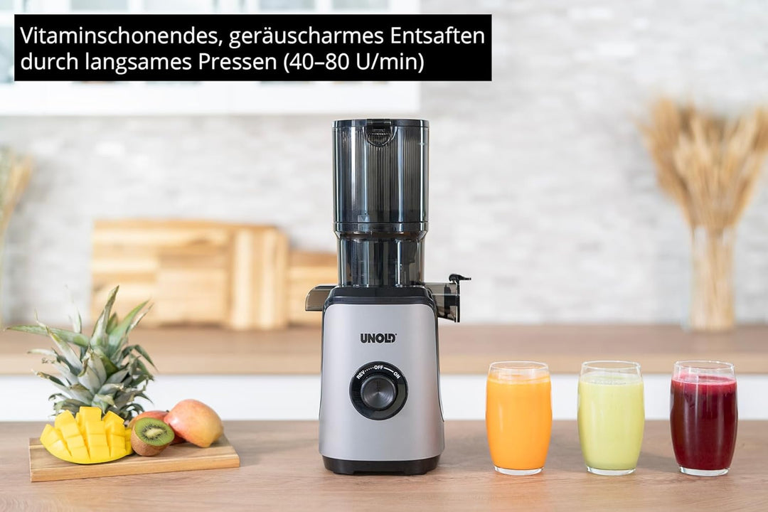 Unold 78275 Slow Juicer Sam, Entsafter mit grossem Einfüllschacht und 300W Motor für Obst, Gemüse, S